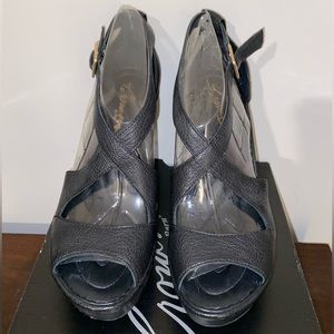 Crown by Born Black Leather Wedge Sandals- Chelsi Style